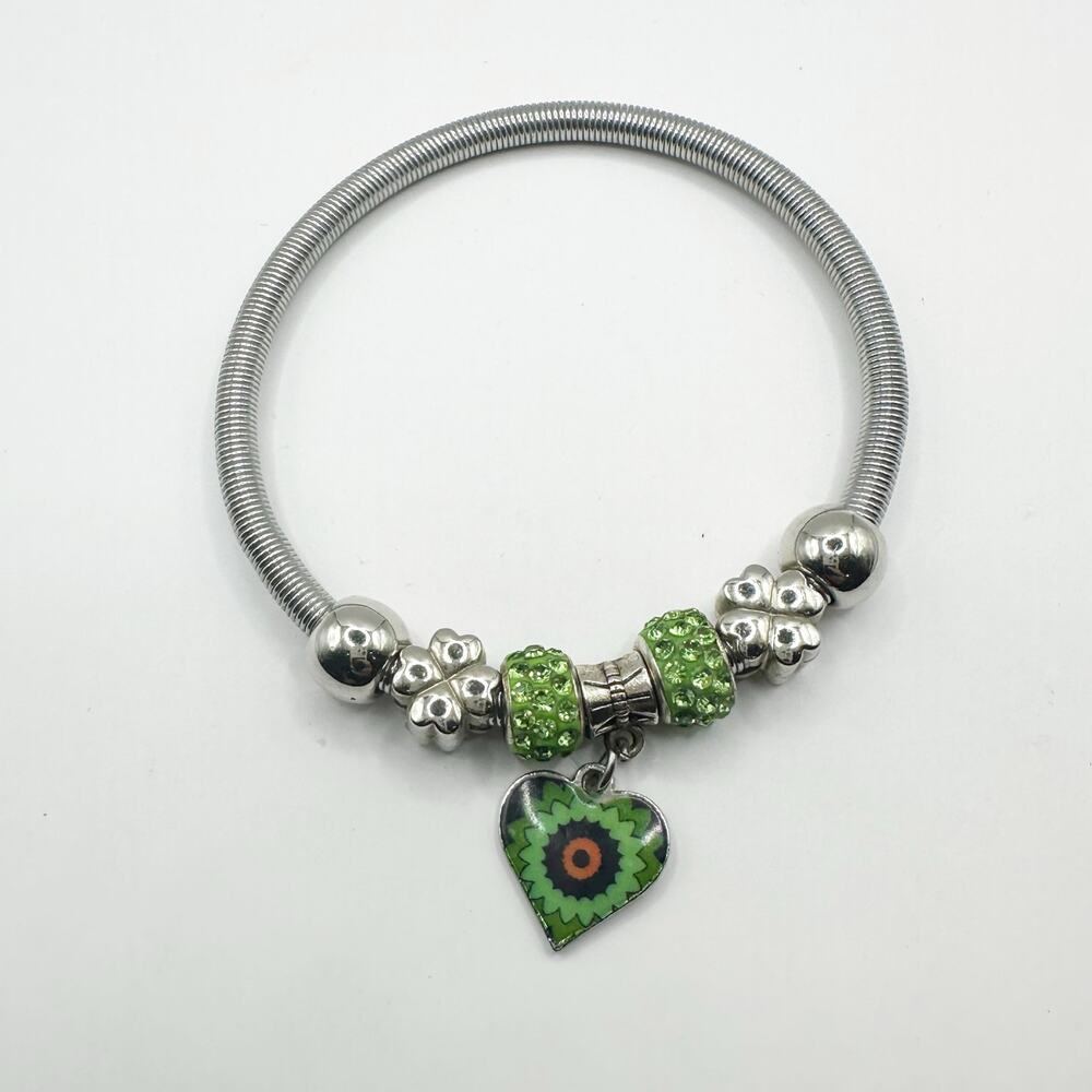 Unbranded Slide Enamel Fashion Bracelet Green Heart Boho Chic